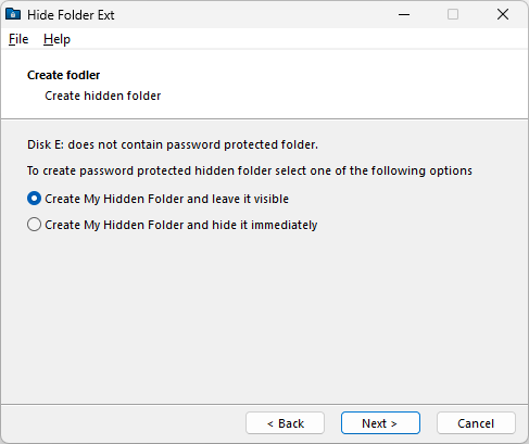 Hide Folder Ext Create Folder step