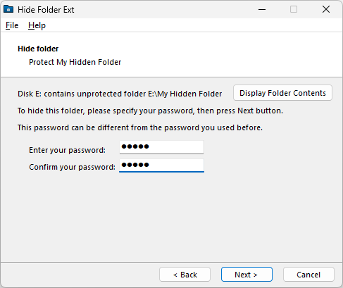Hide Folder Ext password prompt for hiding a folder