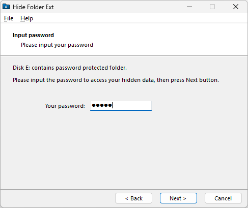 Hide Folder Ext password prompt for unhiding a folder