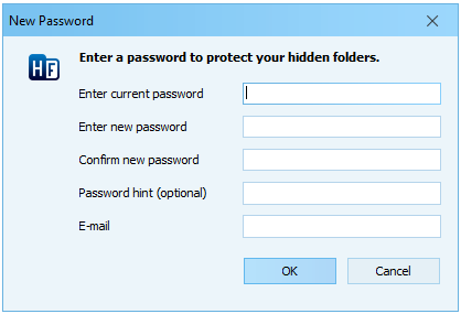 Hide Folders Change Password window