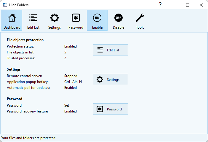 Hide Folders Dashboard